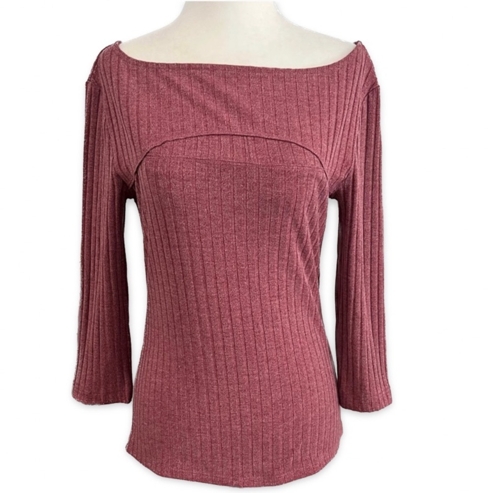 H by Halston Ribbed Long Sleeve Top in Dusty Rose